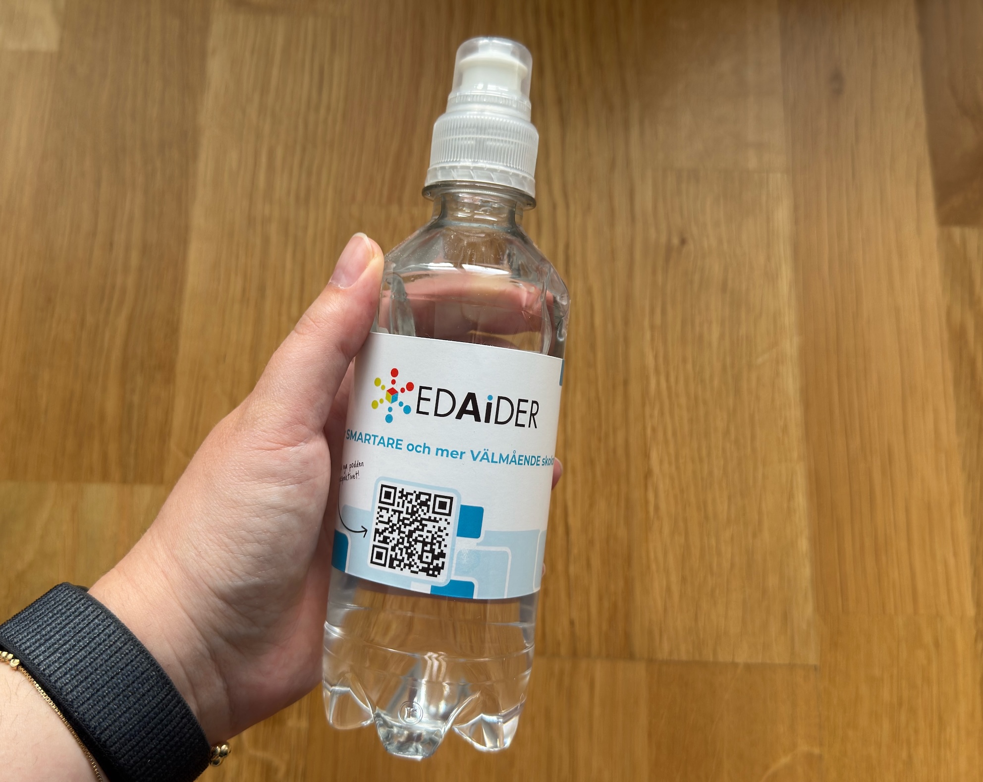 Water bottle with the label