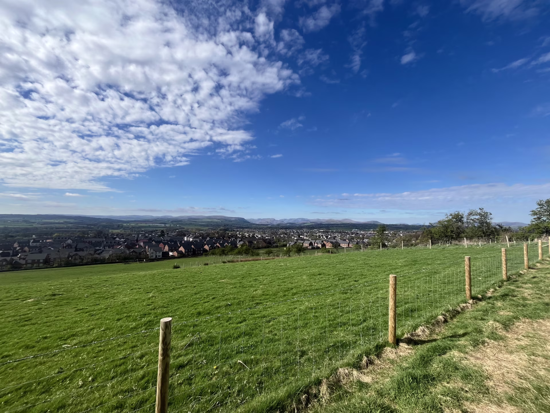 Wide view across carleton toward the lake district fells on a clear day