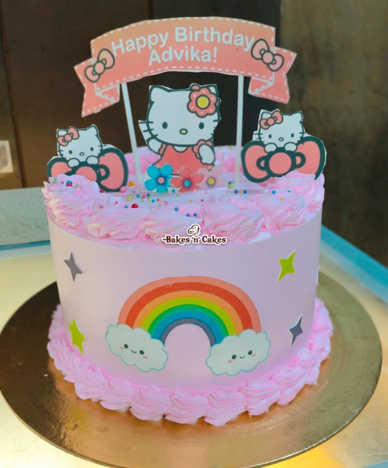 Hello Kitty Theme Girl Birthday Cake with Rainbow 001