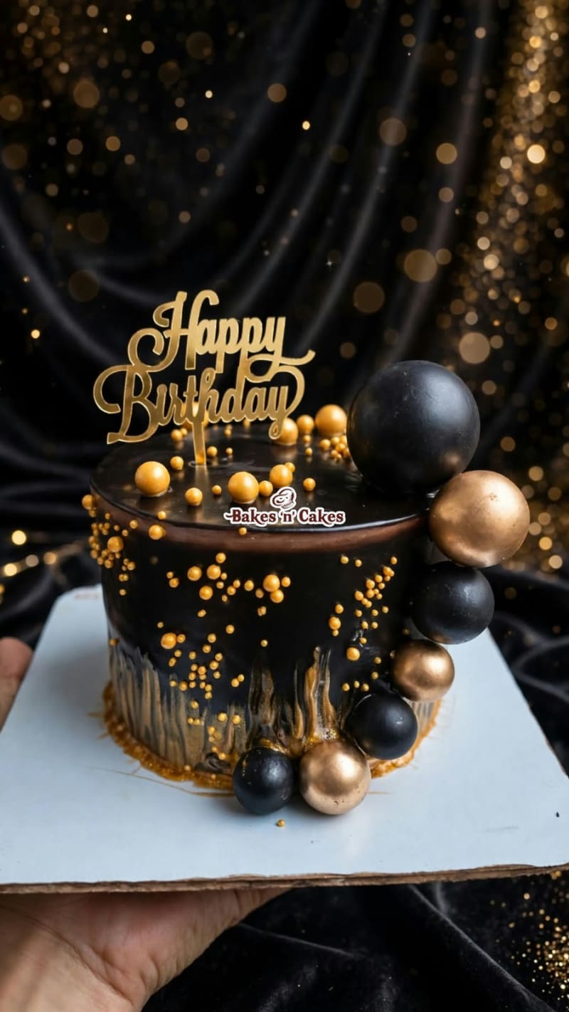 Black & Gold Balls Glaze Cake