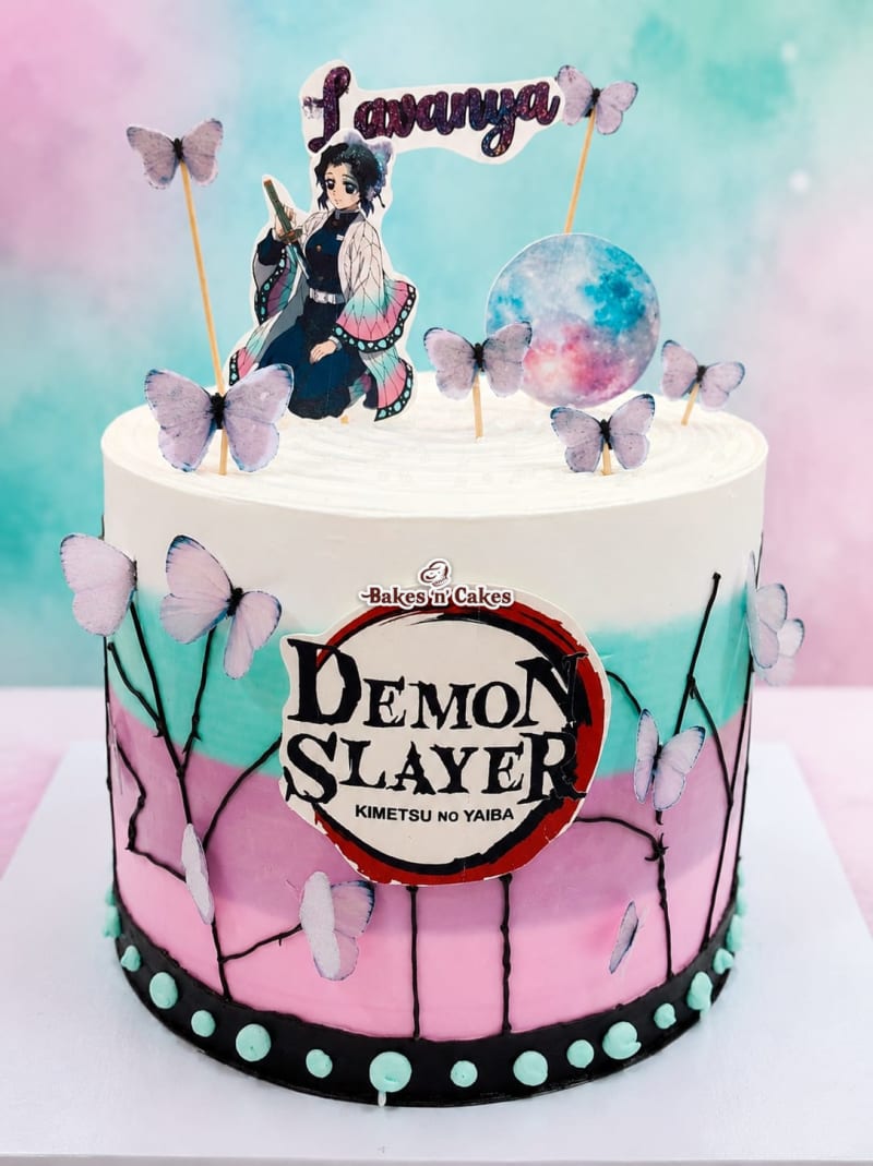 Demon Slayer Butterfly Pink Theme Cake