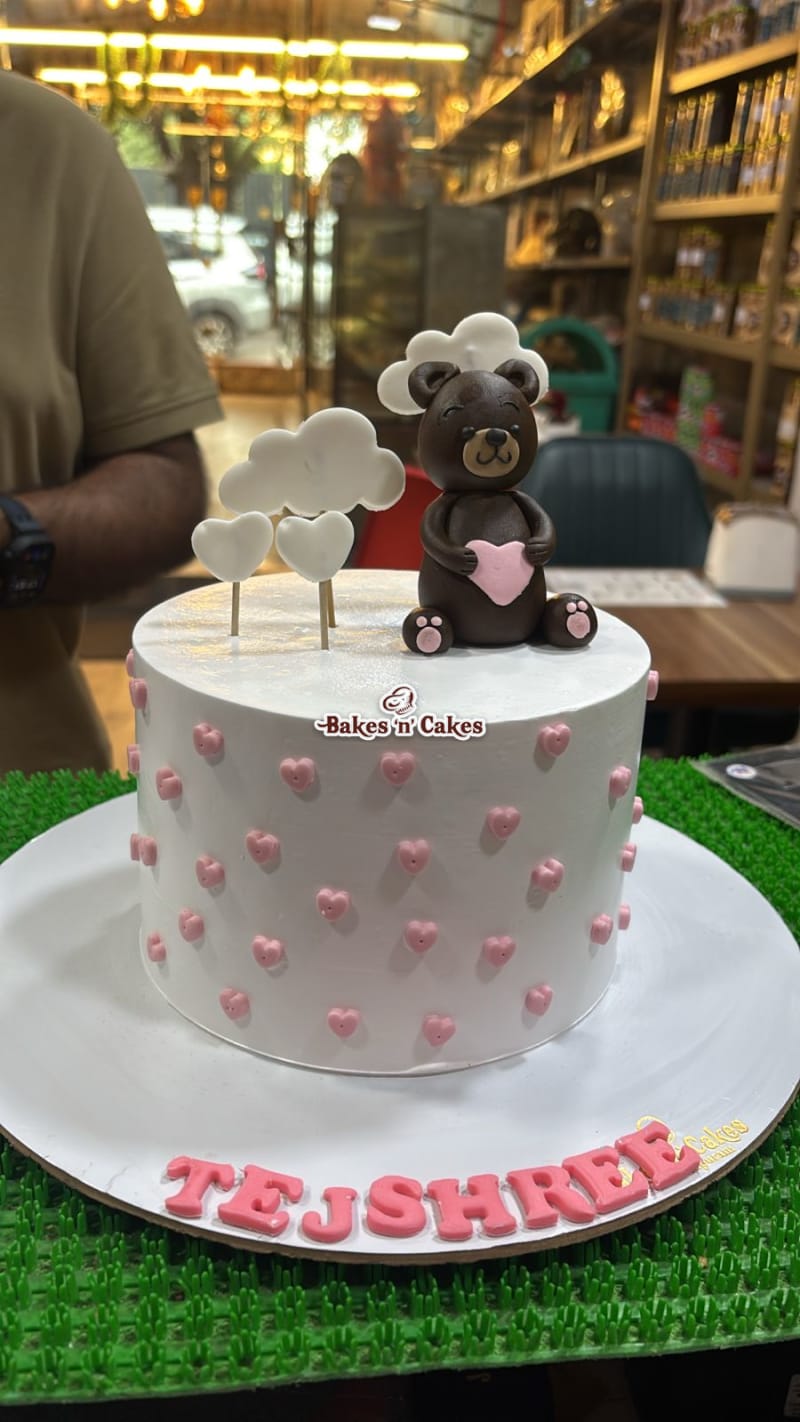 Teddy Bear Pink Hearts Cake