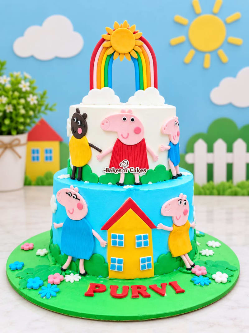 Peppa Pig Rainbow Two-Tier Cake