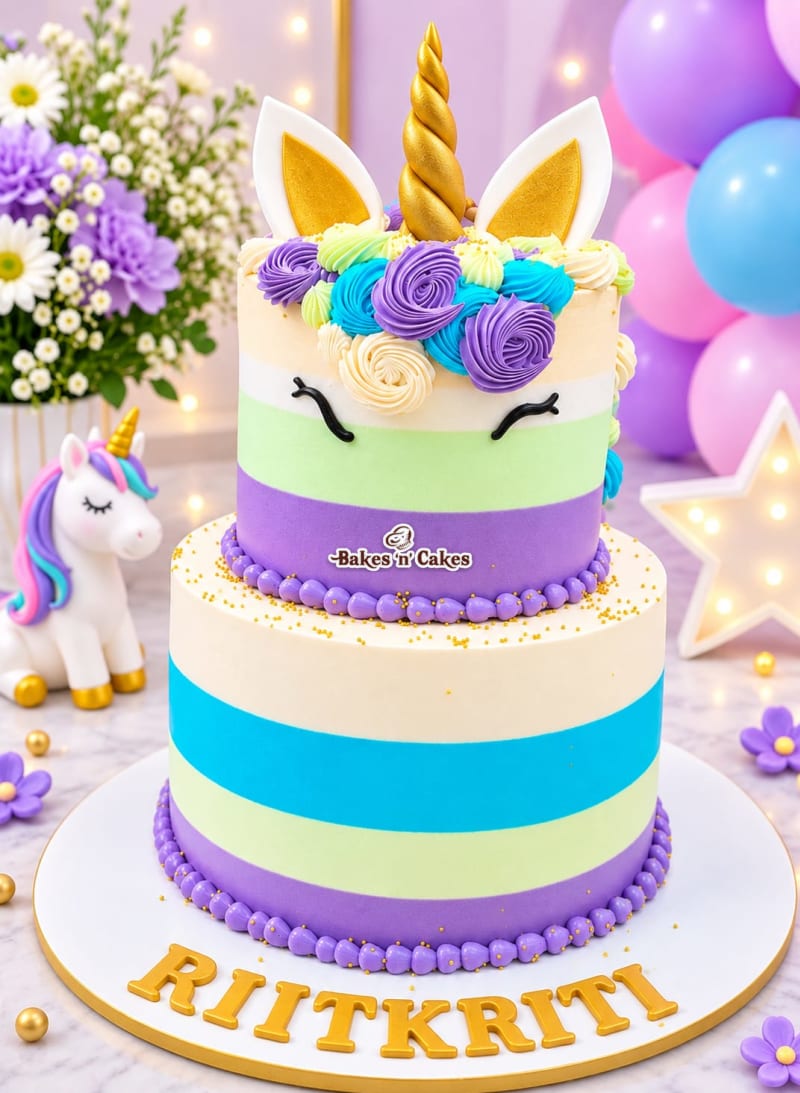 Unicorn Striped Two-Tier Cake