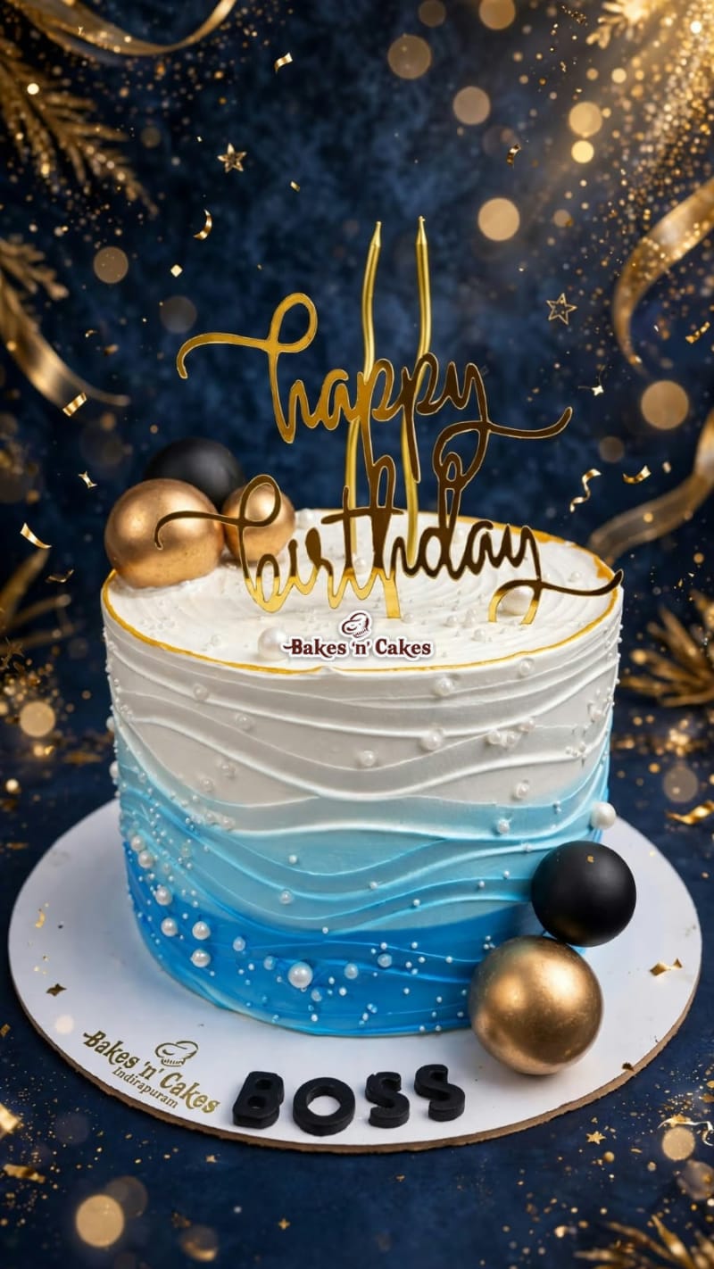 Ocean Wave Blue & Gold Balls Cake