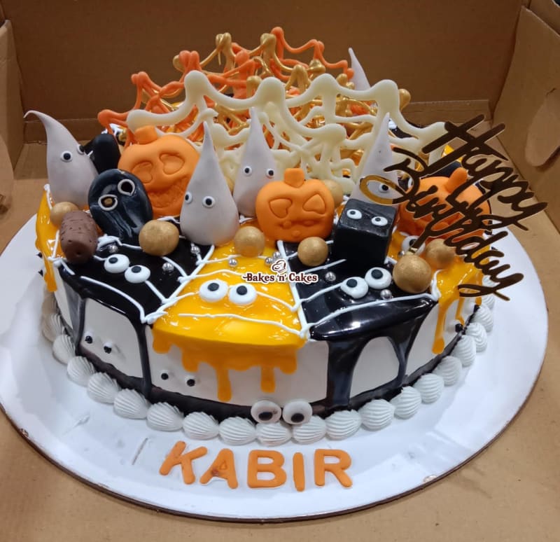 Halloween Ghosts & Pumpkins Birthday Cake