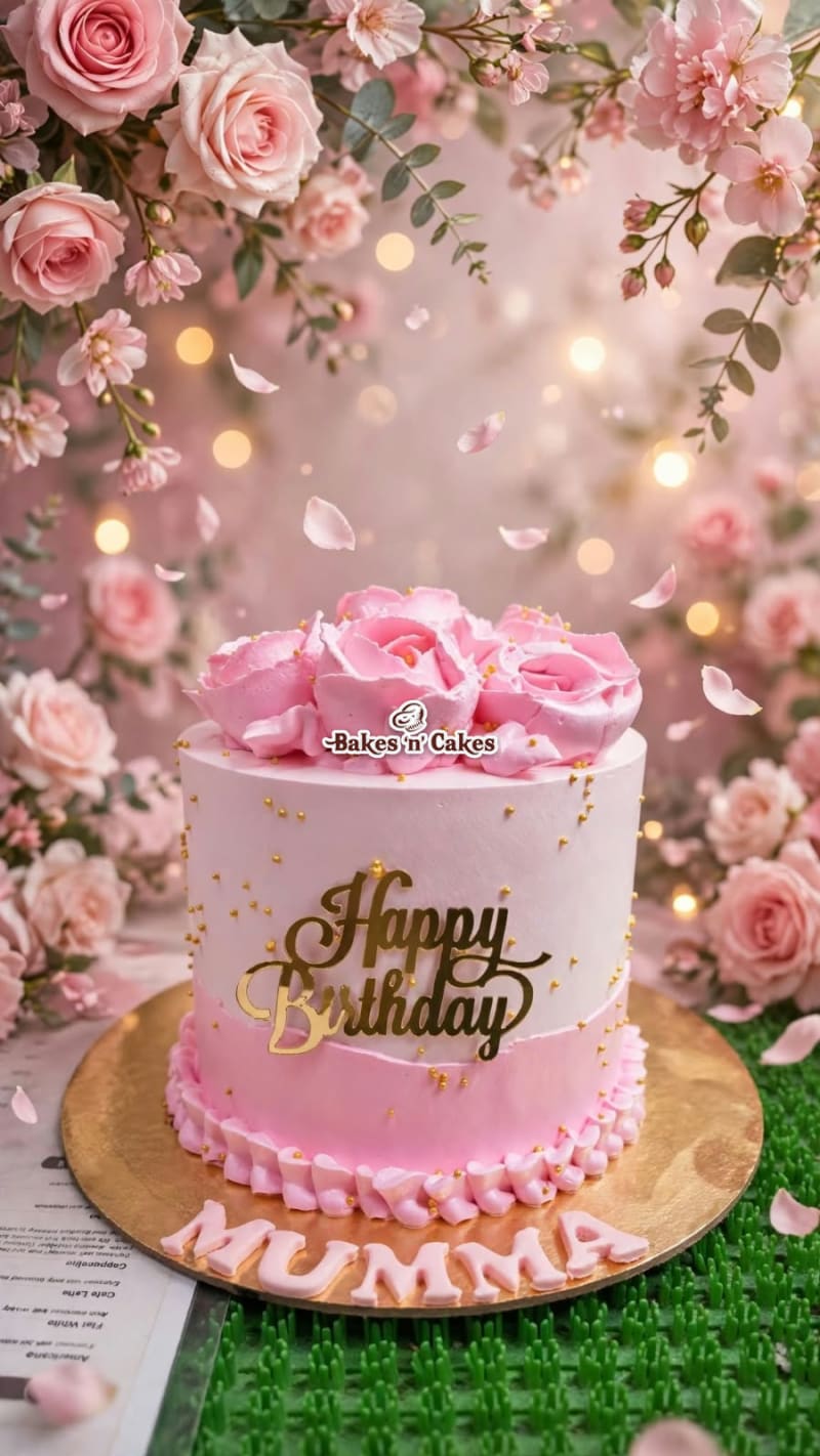 Pink Rosette Top Birthday Cake