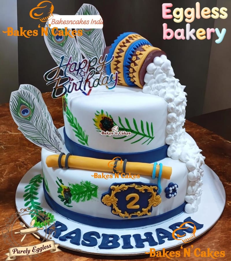 Krishna Peacock Matki Two-Tier Cake