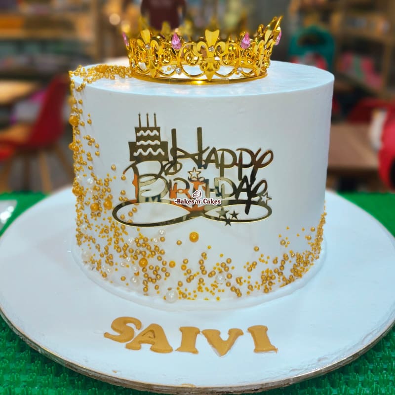 Gold Crown & Sprinkles Birthday Cake