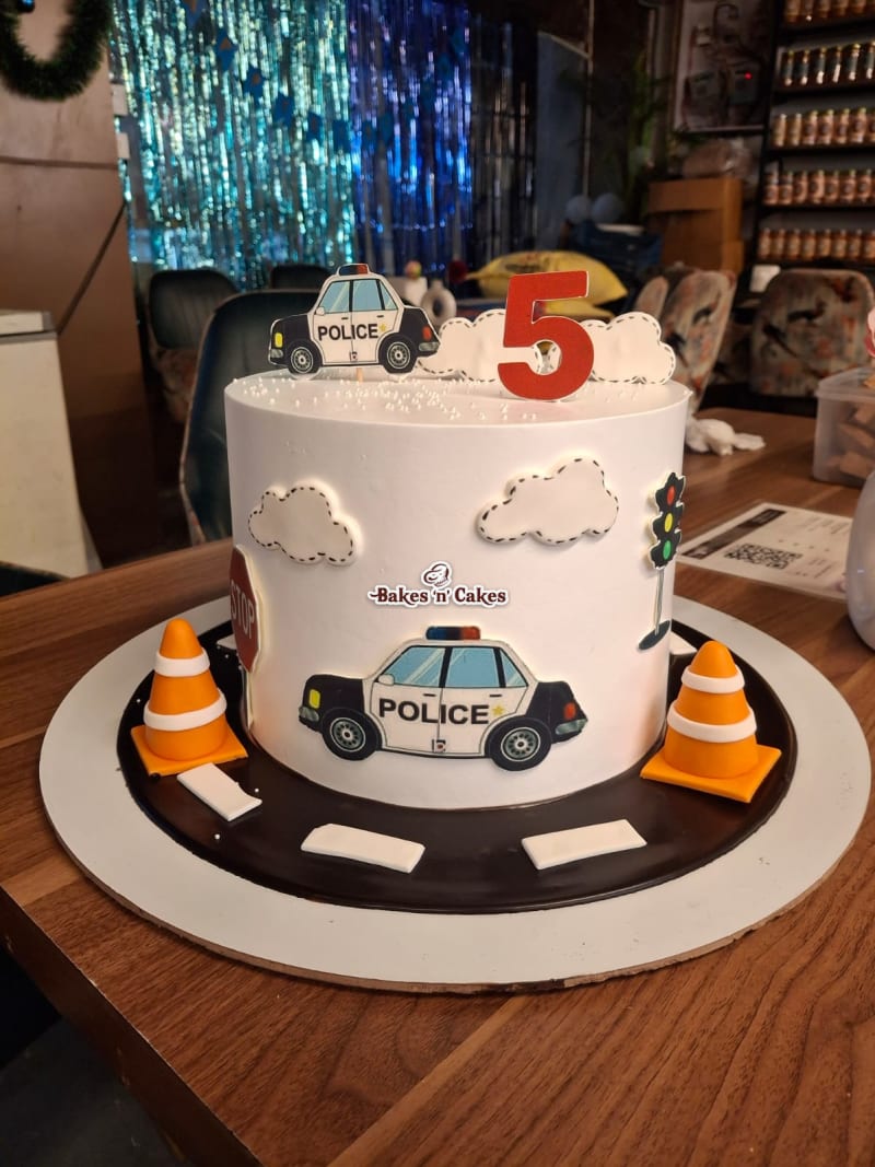 Police Car Road Theme Cake