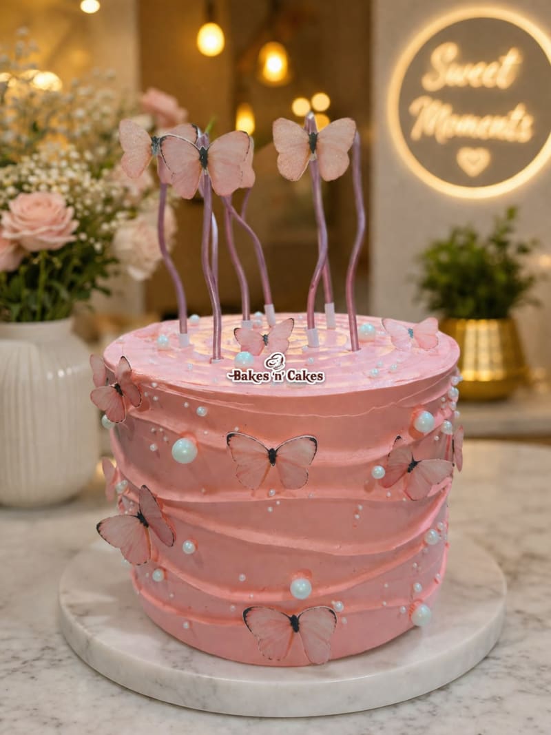 Pink Textured Butterfly Cake