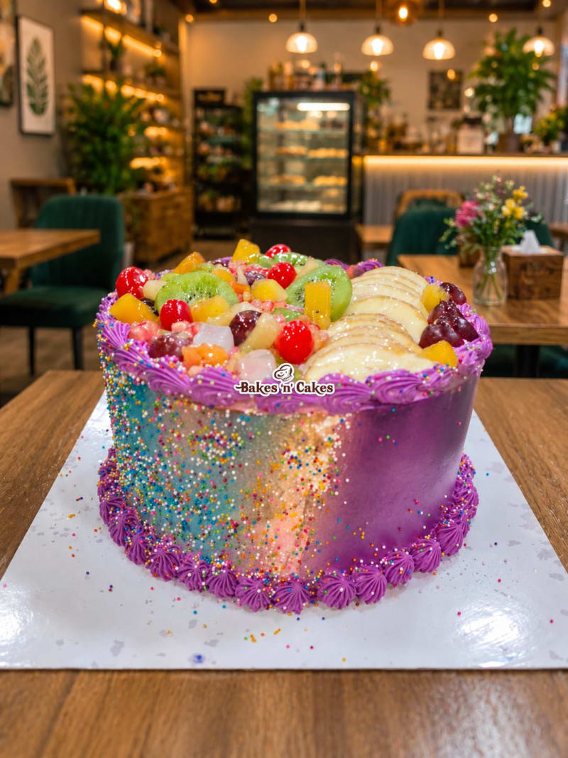 Fresh Fruit Purple Sparkle Cake