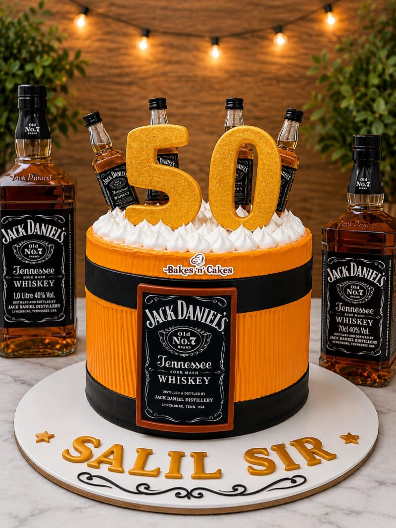 Whiskey Label Theme Cake