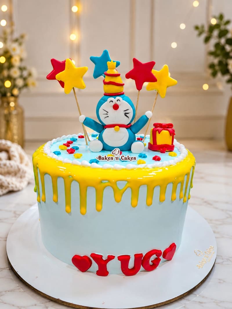 Doraemon Yellow Drip Cake
