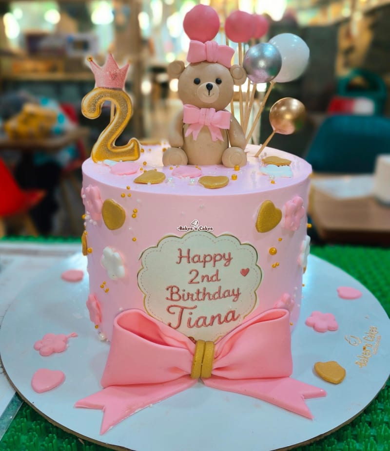 Pink Teddy Bow Birthday Cake