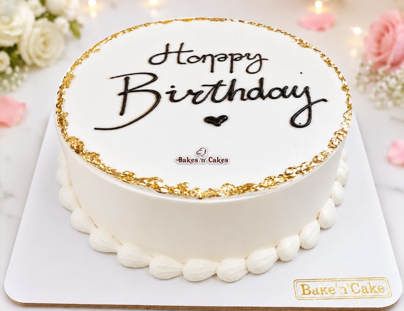 Classic White Gold Rim Script Cake
