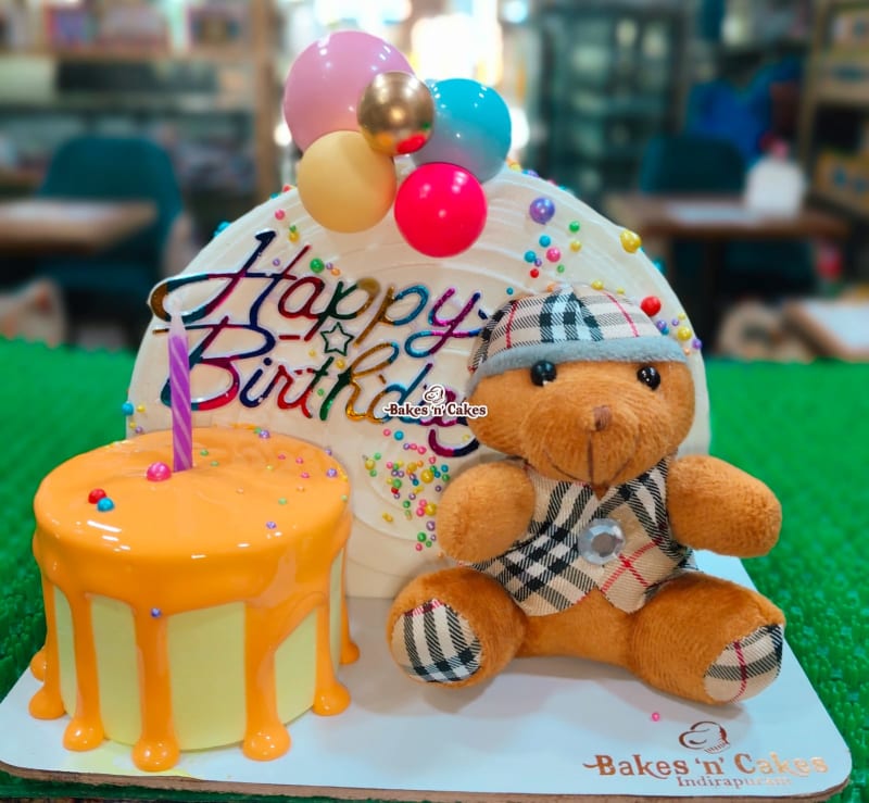 Teddy Plush & Mini Drip Cake
