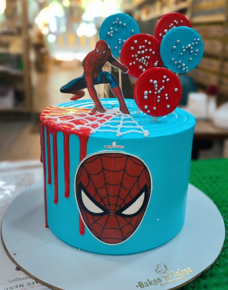 Spider-Man Blue Drip Lollipop Cake