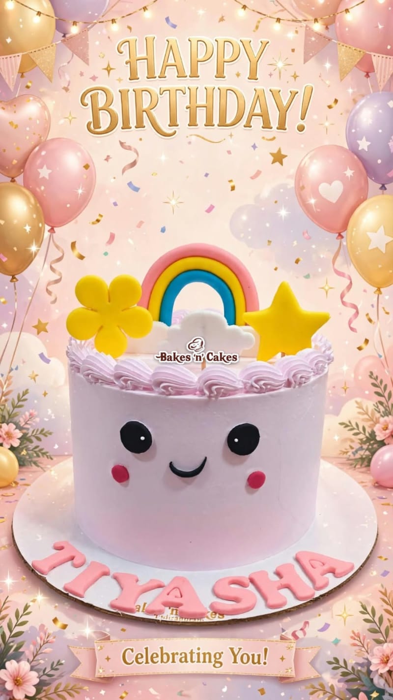 Smiley Face Pastel Rainbow Cake