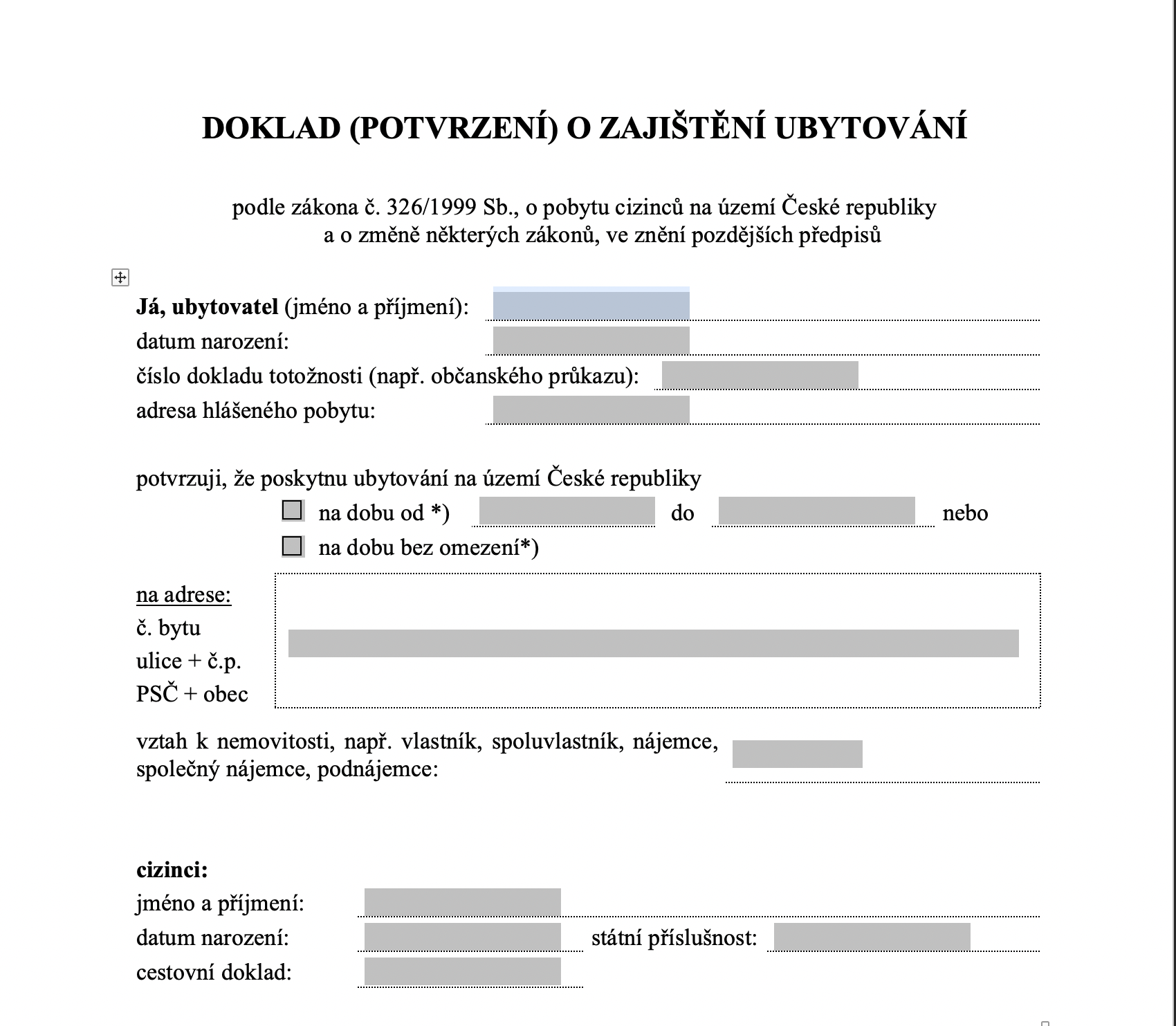 Czech proof of accommodation for Czech Visa-img