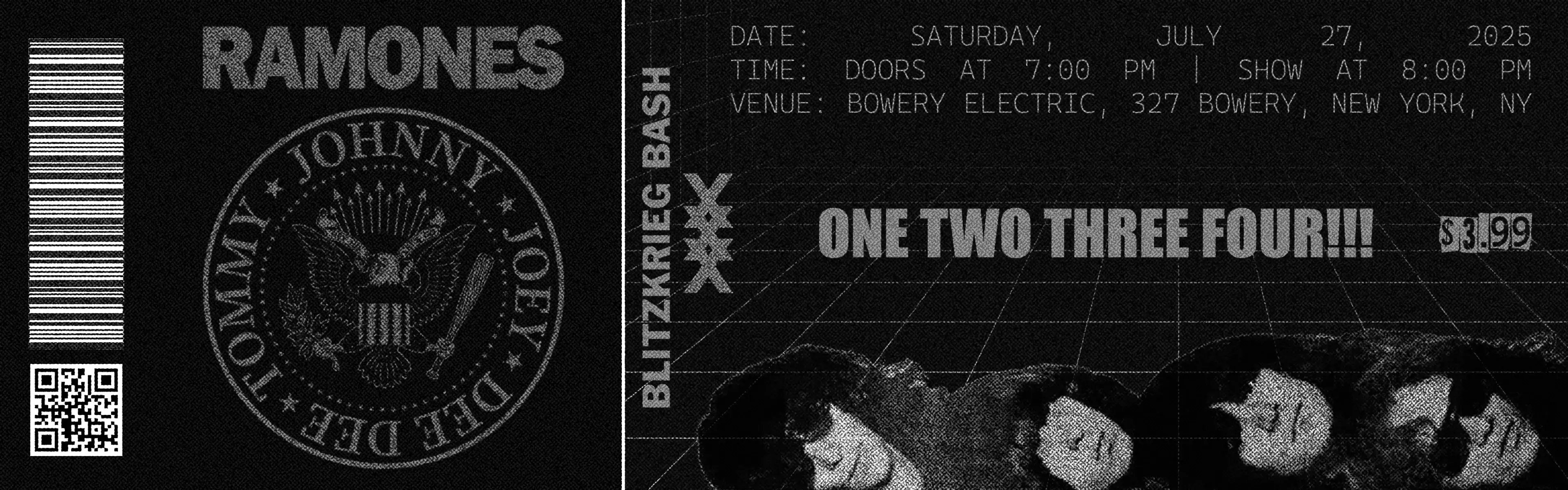 Ramones Tribute Concert Ticket - Black & White Version