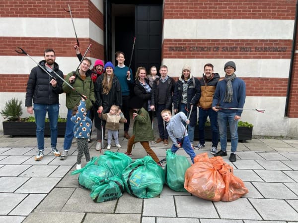 A group of us outside church after a litter picking event
