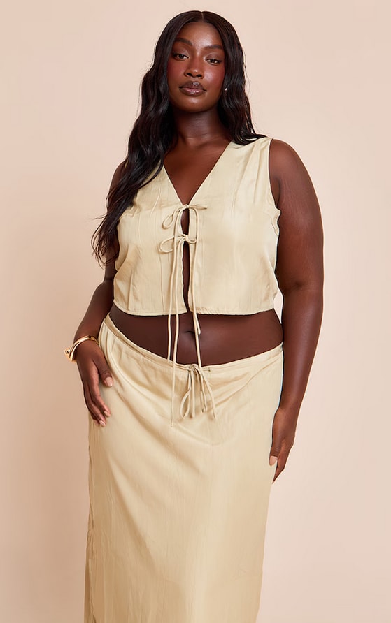 Plus Clay Textured Tie Waist Detail Maxi Skirt