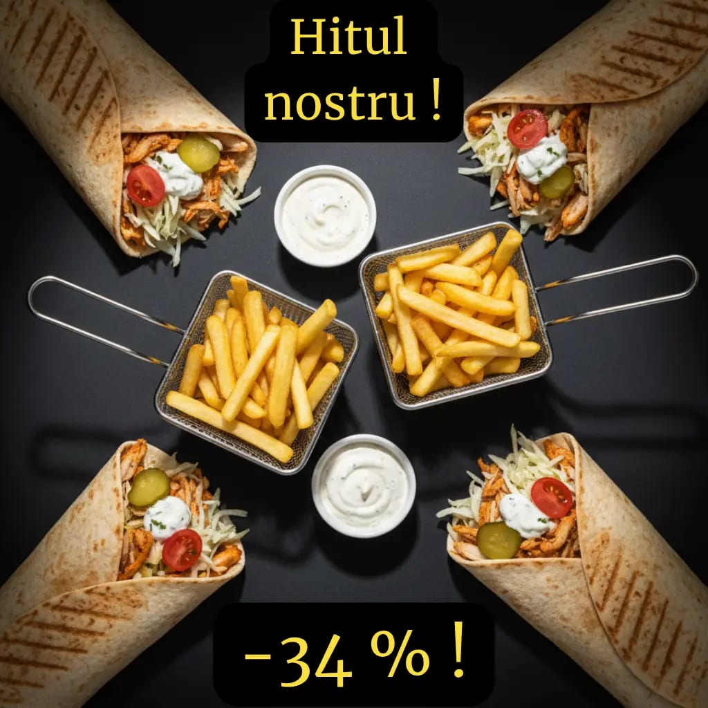 4 kebaburi de pui = reducere + 2 cartofi pai + 2 sosuri GRATIS !