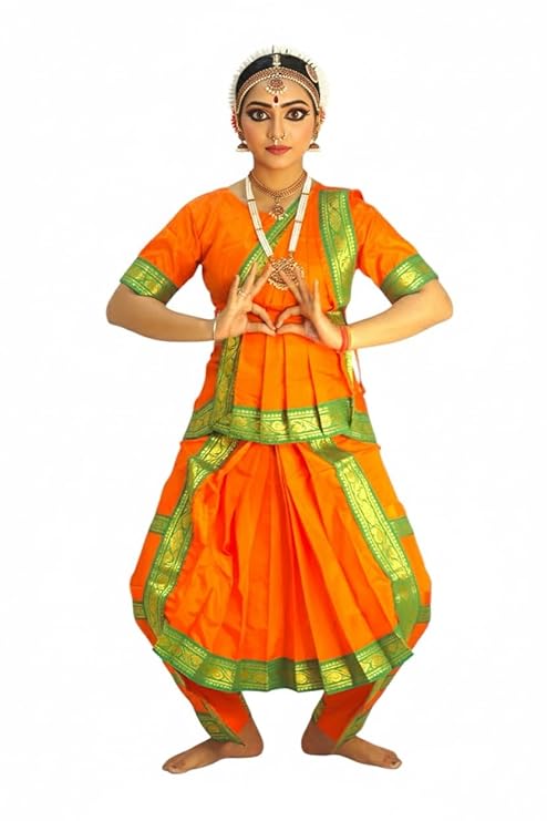 Orange Bharatnatyam Dance Costume For Girls