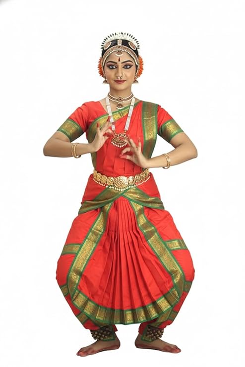 Red Bharatnatyam Dance Costume For Girls