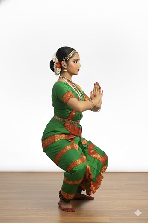 Green Bharatnatyam Dance Costume For Girls