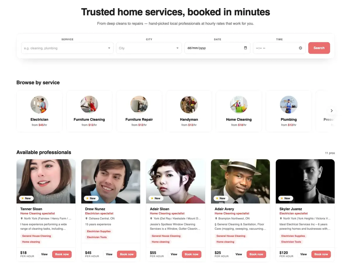 Hourly Home Services Booking