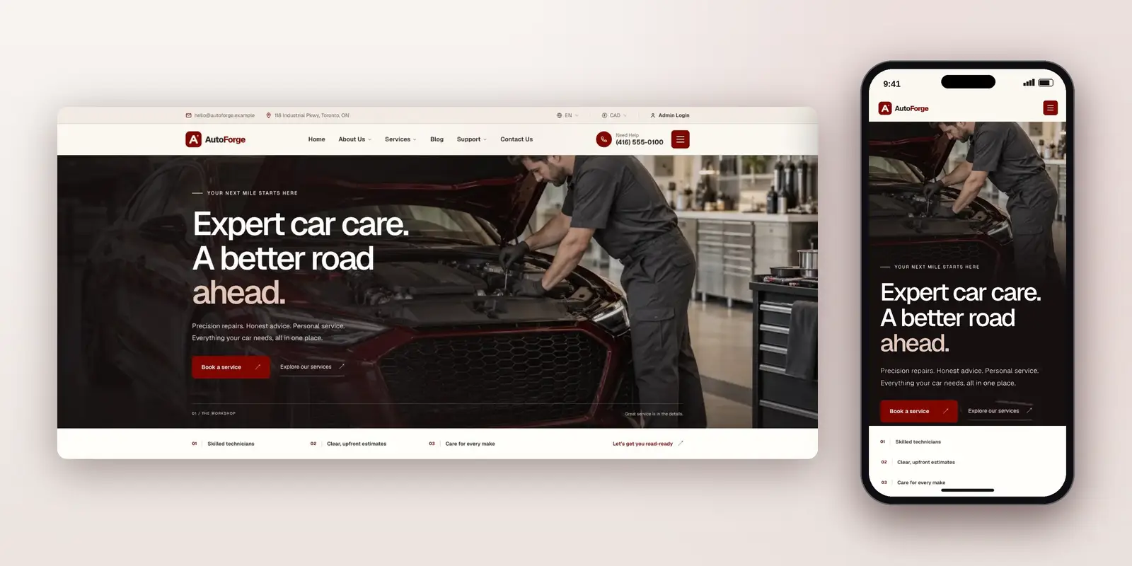 AutoForge – Car Repair Shop Website with Service Plans & Admin Dashboard - project visual