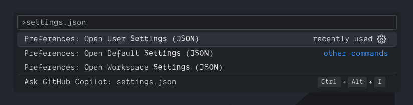 screen shot of command palette