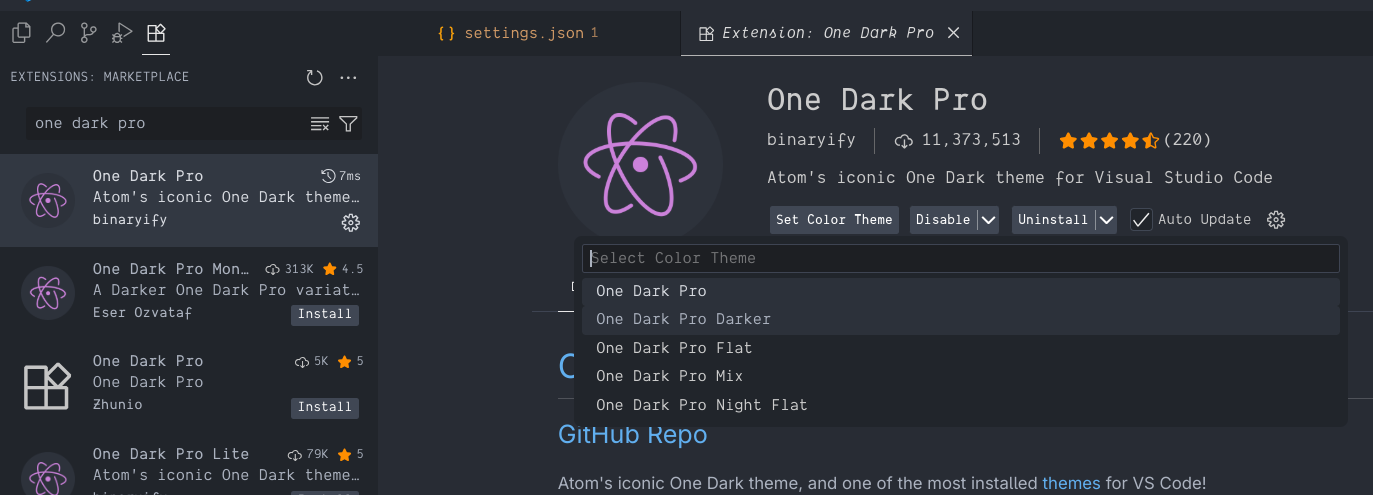 one dark pro