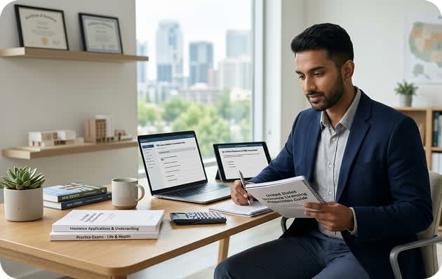 Insurance student studying