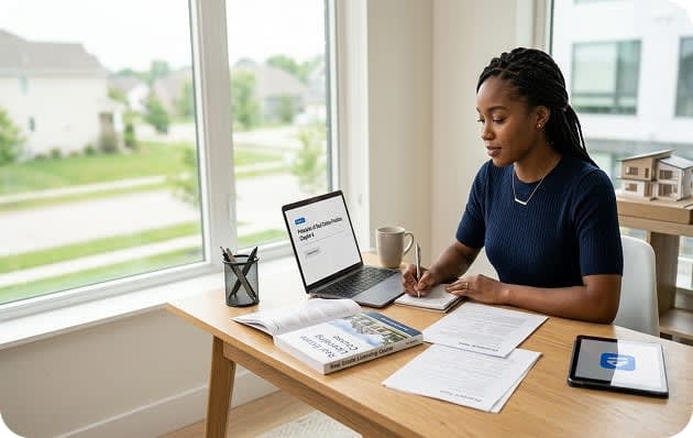 Real estate student studying