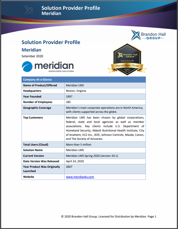 Meridian LMS Provider Profile -Brandon Hall Group Meridian LMS Provider Profile -Brandon Hall Group