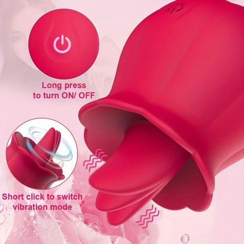 Rose Tongue Licking Vibrator – 10 Modes USB Rechargeable Silicone Massager
