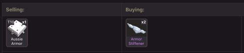 Selling T10 Armor for 2 Stiffs