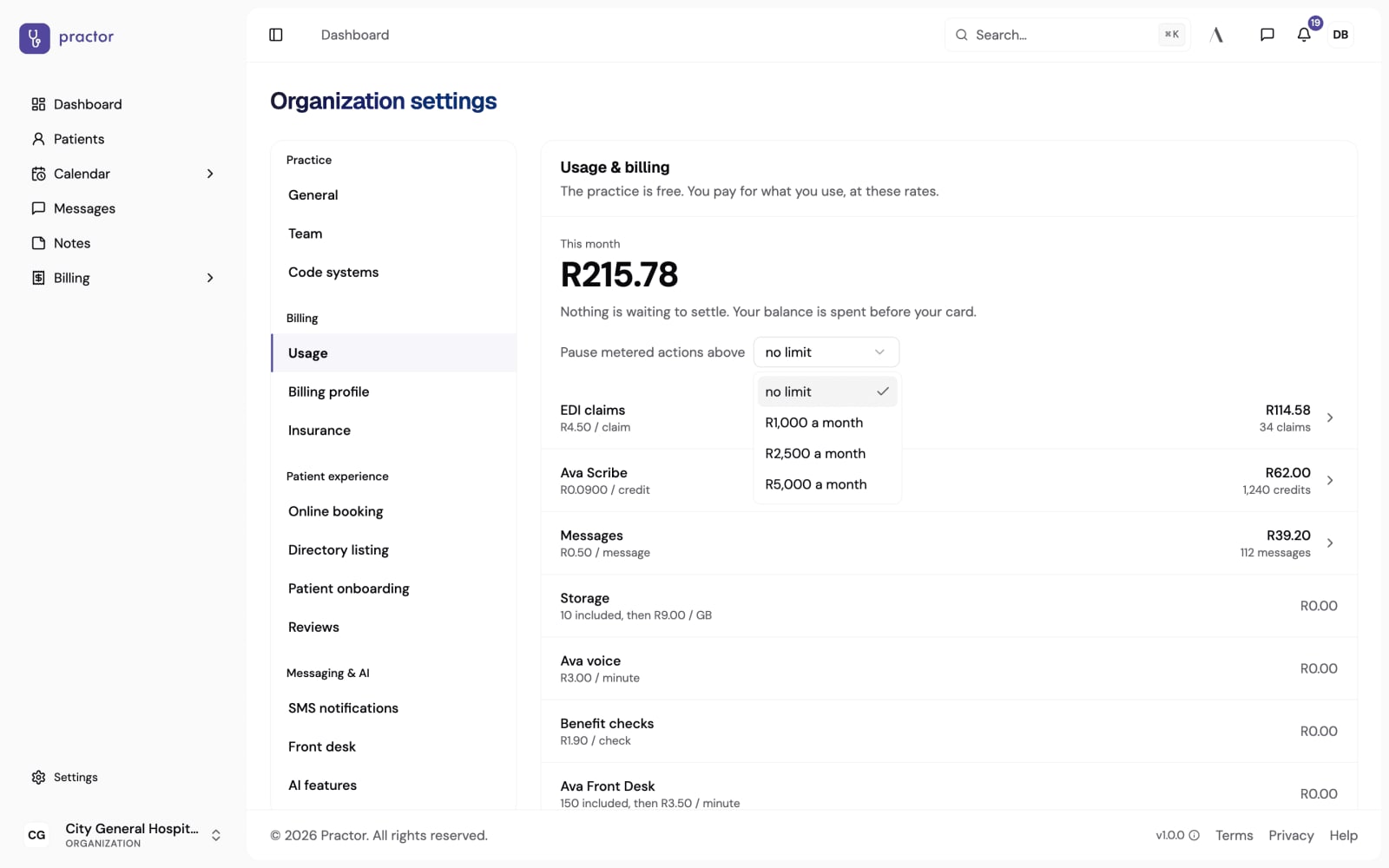 The monthly spend cap, open, offering no limit or one of three amounts