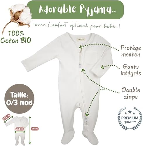 Vue 3 de Pyjamabonnet Bebe Naissance Coton