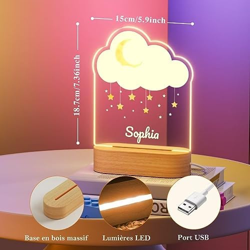 Vue 2 de Bemaystar Veilleuse Bebe Personnalise