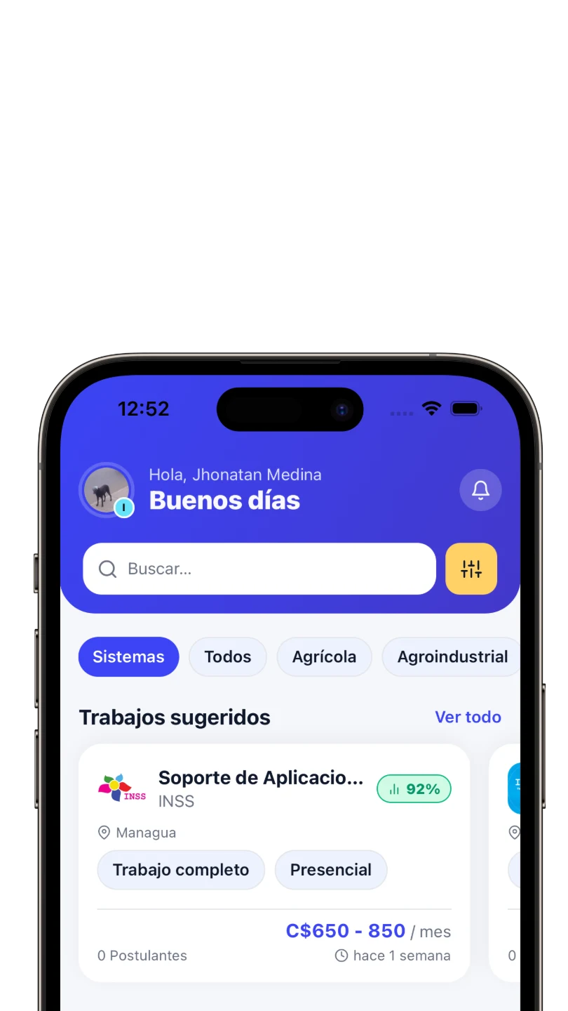 Pantalla principal de Internify mostrando vacantes sugeridas