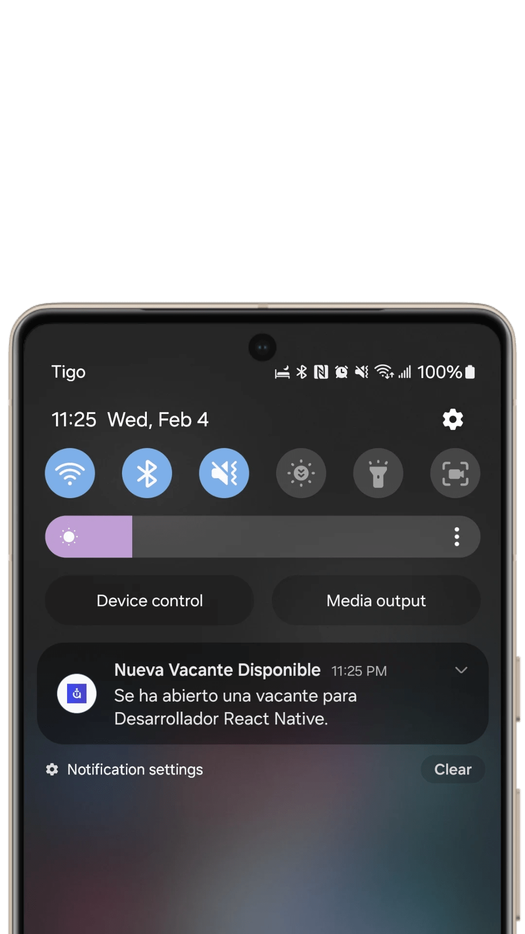 Notificación push de nueva vacante en Internify