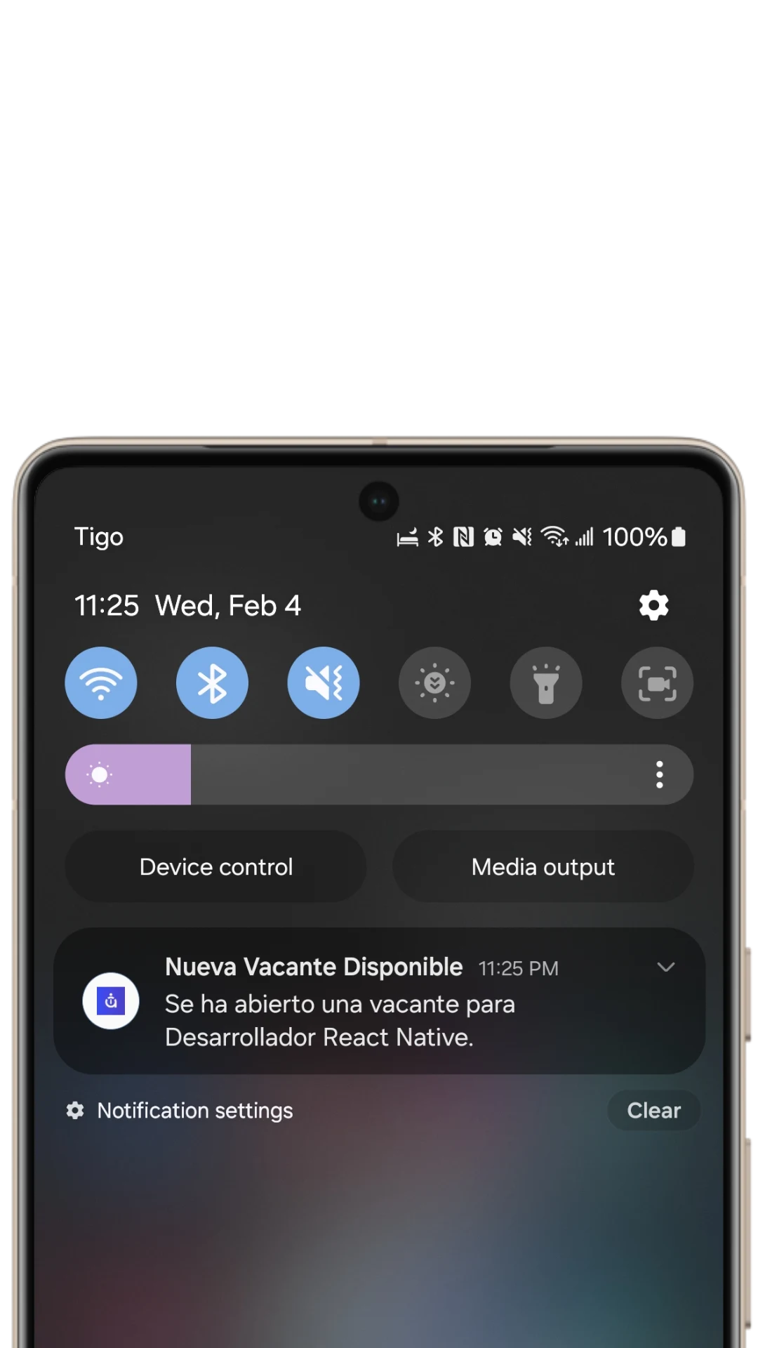 Notificación push de nueva vacante en Internify