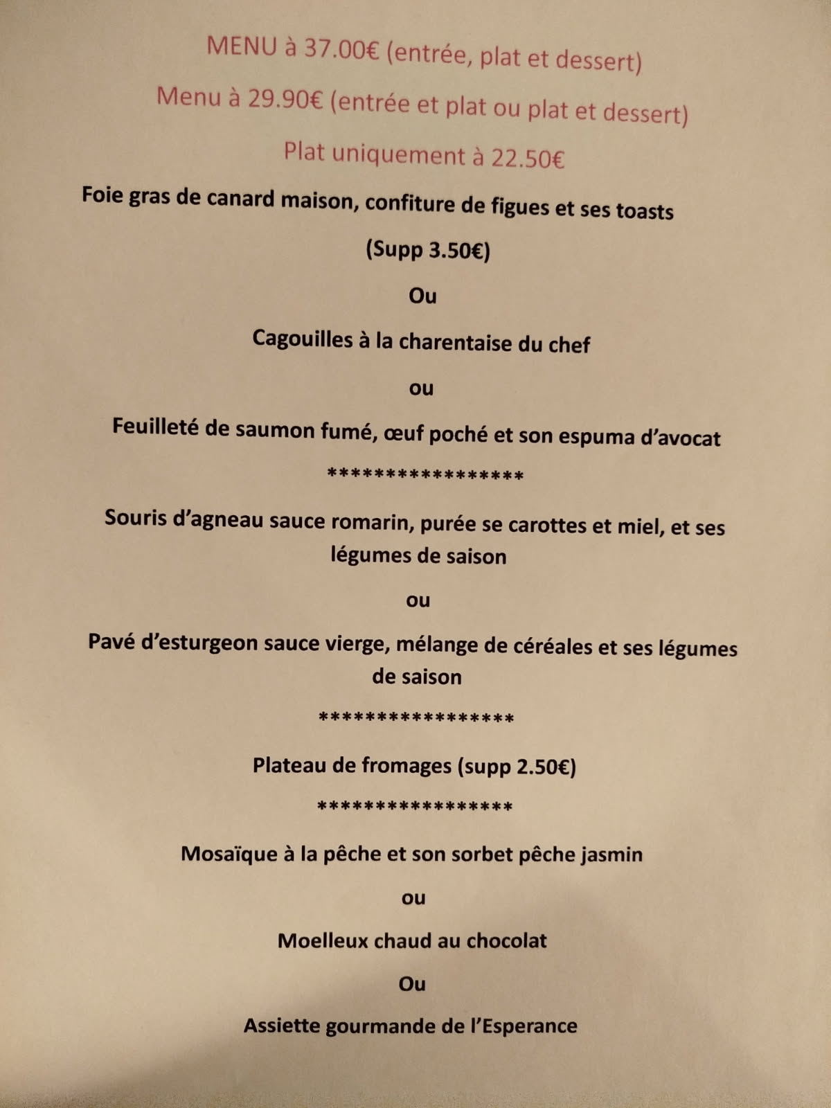 Restaurant gastronomique Restaurant L'espérance  à Angoulême pour événements professionnels