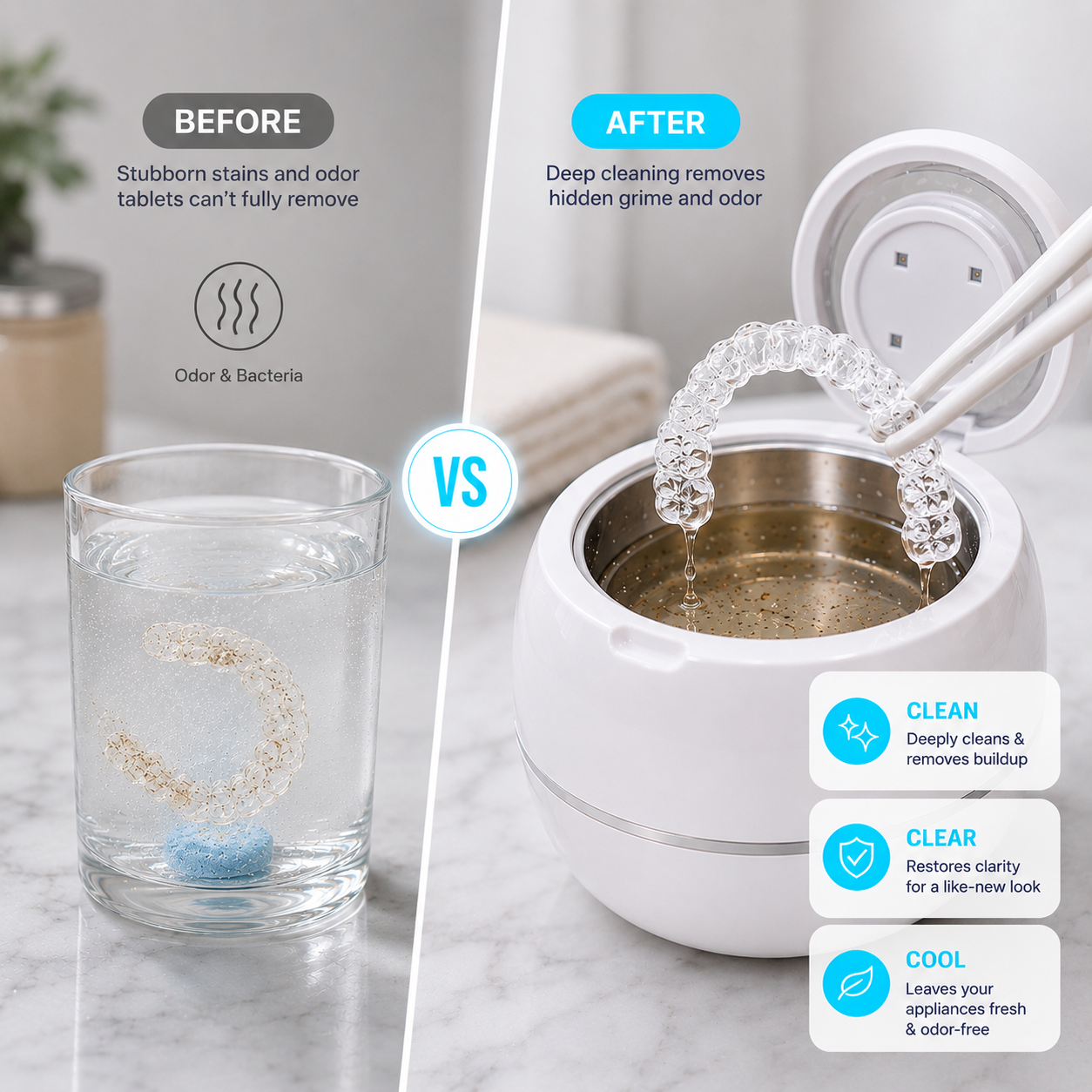 Ultrasonic cleaners Before After vs Cleaning Tablets