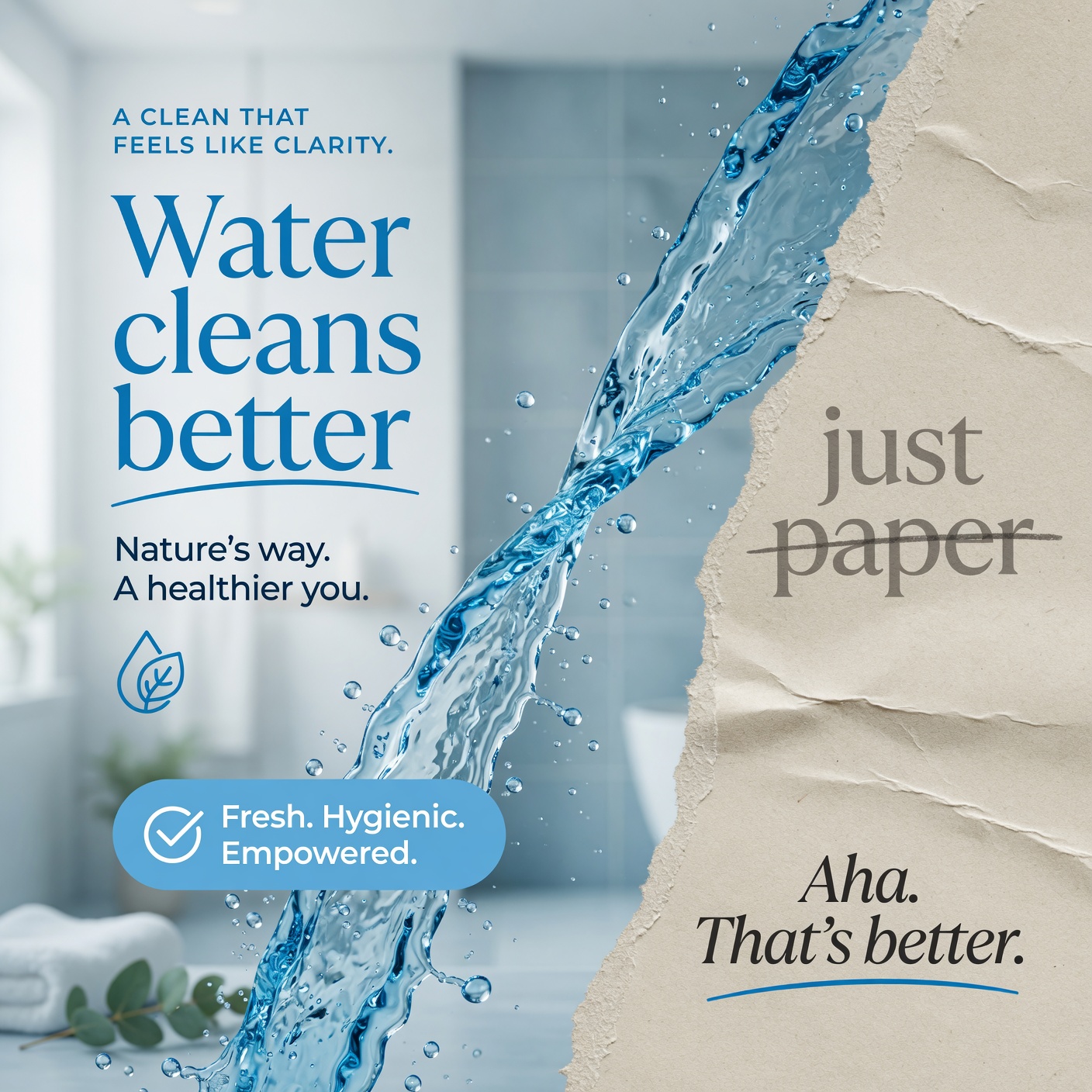 A bright bathroom routine built around cleaner water hygiene