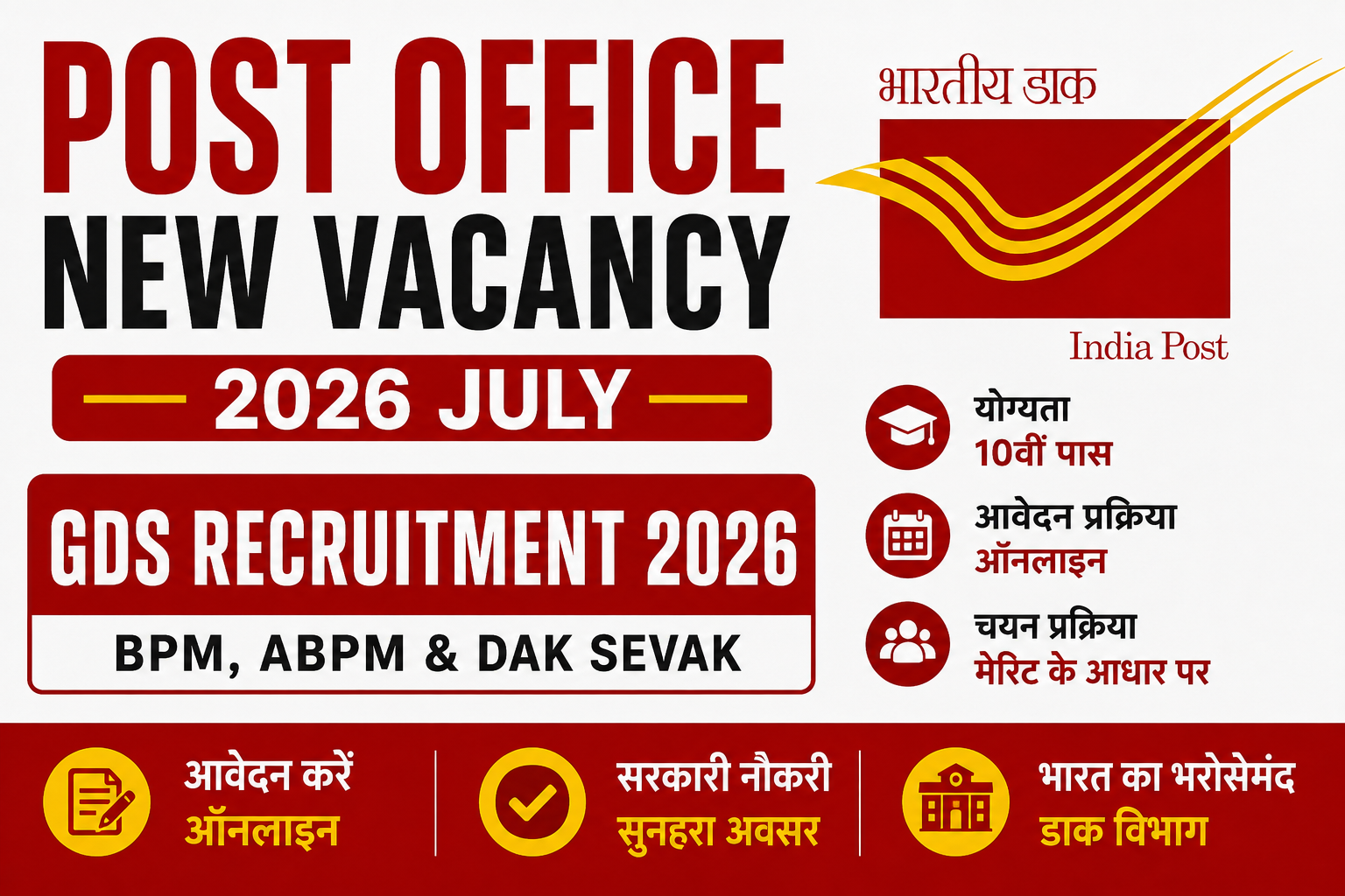 Post Office New Vacancy 2026 July: 10рд╡реАрдВ рдкрд╛рд╕ рдХреЗ рд▓рд┐рдП GDS рднрд░реНрддреА, рдЬрд╛рдиреЗрдВ рдкреВрд░реА рдЬрд╛рдирдХрд╛рд░реА